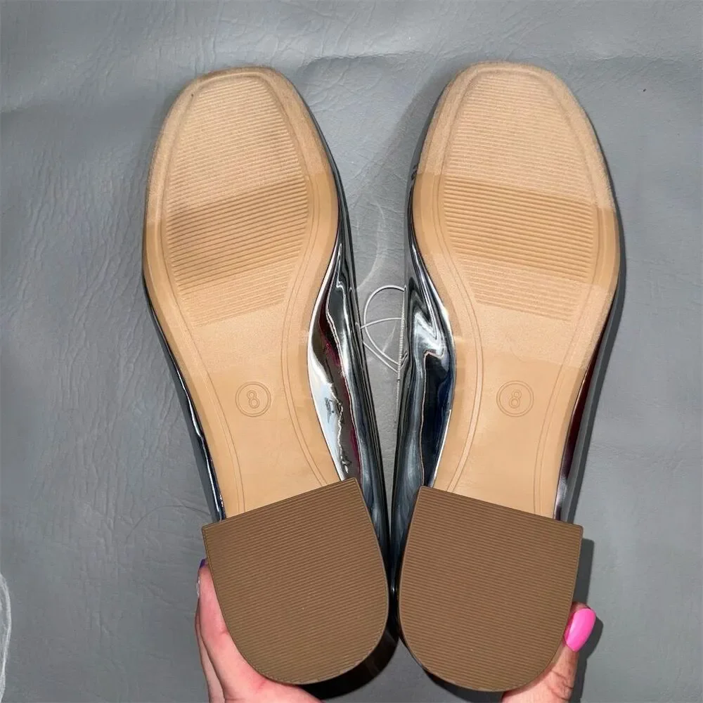 A New‎ Day Women's Silver Square Toe Ballet Flats with Bow